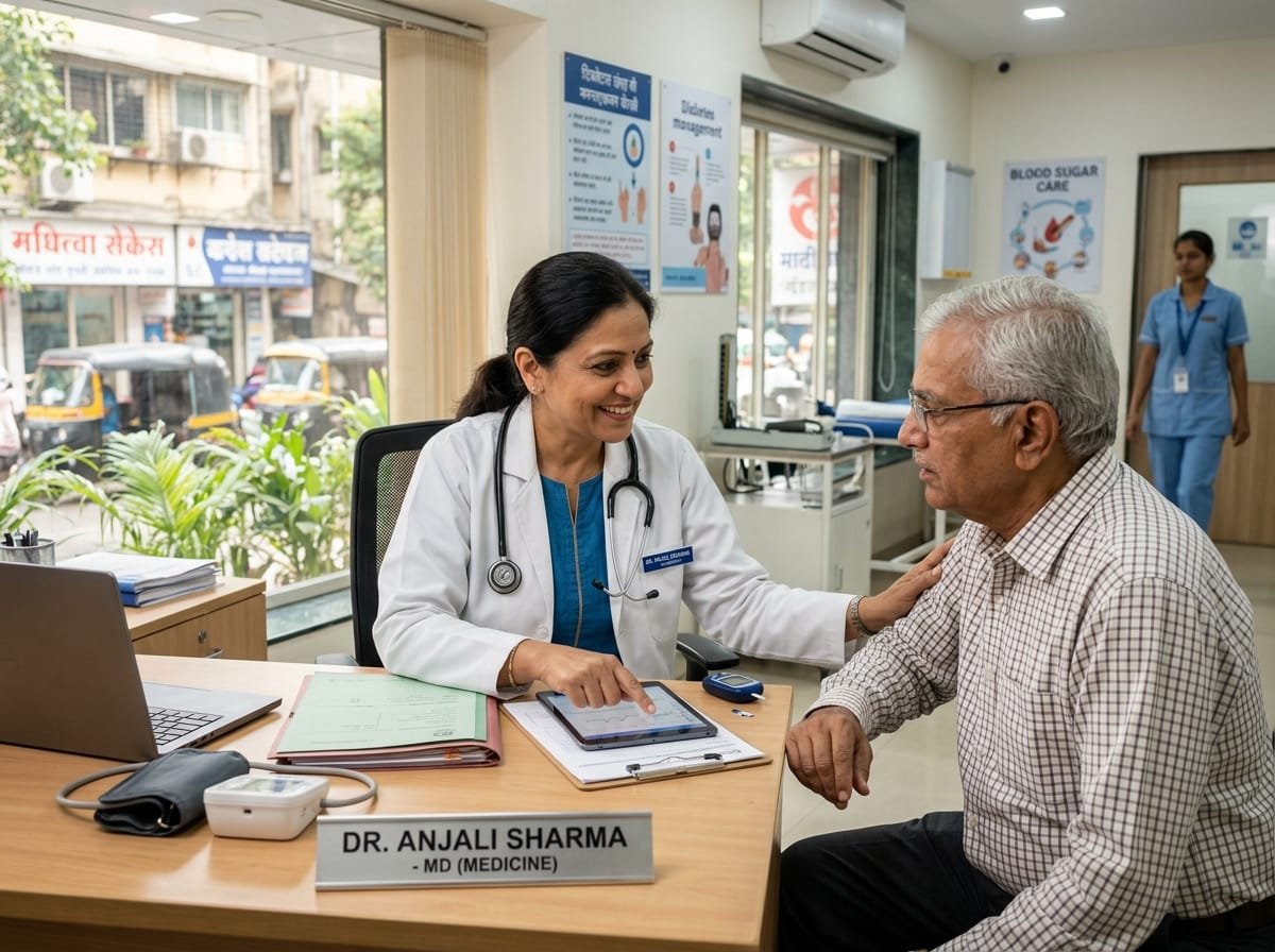 Indian doctor consulting a patient about diabetes early warning signs